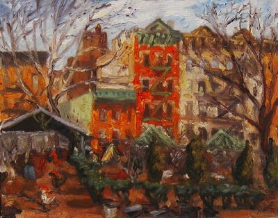 East Village Garden with OrientalChickens 8x10
