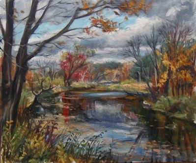 Pomperaug River 20x24 oil on linen POR
